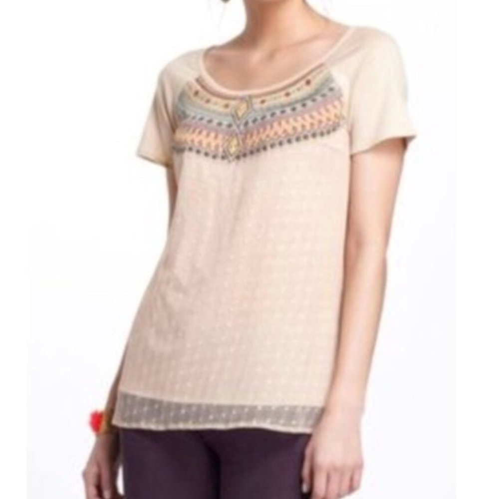 Anthropologie Lilka Lace Embroidered Boho Tee - Picture 1 of 8